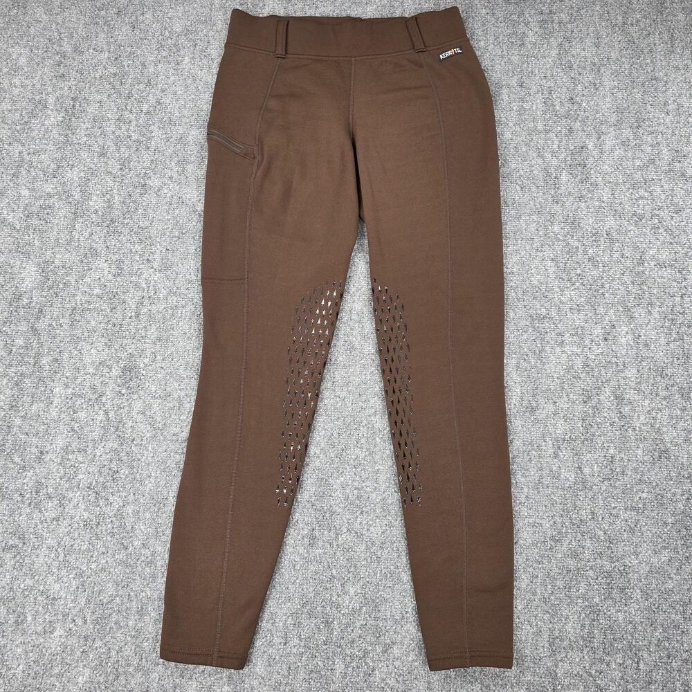 Kerrits Pants Womens Large Brown Fleece Riding Leggings Knee Grip Zip Pocket - Picture 2 of 16